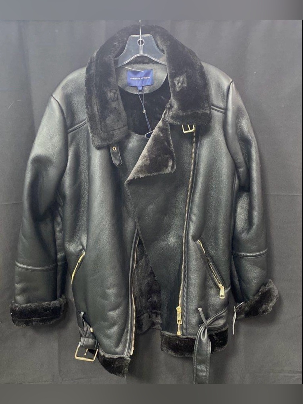 Adrienne Vittadini Black Moto Jacket with fur lining NEW